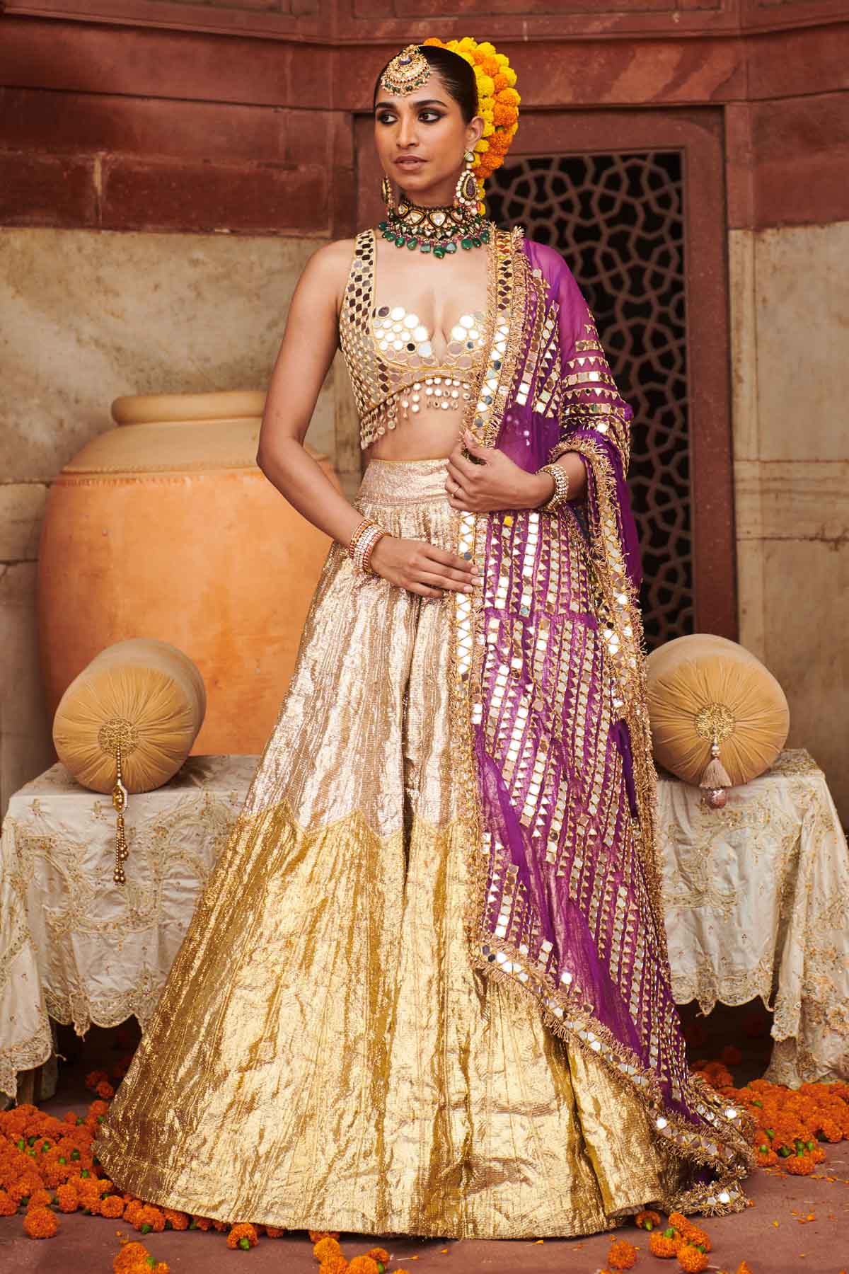 Buy ITRH, Designer Silver & Gold Lampi Lehenga Set Online